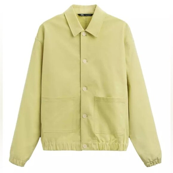NWOT ZARA Button Jacket ElasticHem Pockets Collared Denim Cotton 0706/301 MEDIUM - Picture 1 of 13